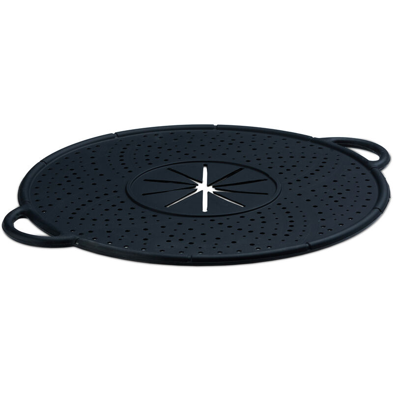 Relaxdays Coperchio silicone anti trabocco paraschizzi & sottopentola  resistente al calore Ø 30 cm nero