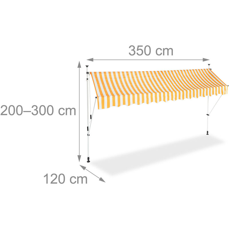 Relaxdays Tenda da Sole, Protezione per il Balcone, Regolabile, senza  Forare, a Manovella, Larga 350 cm, a Righe Gialle