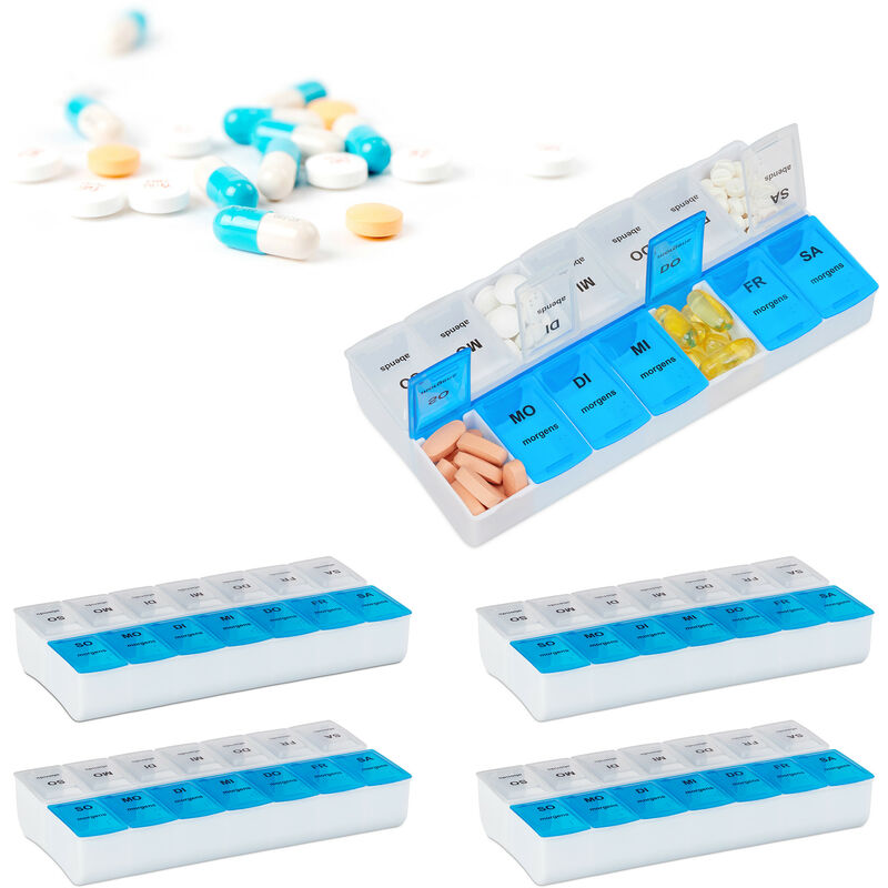 5x Portapillole 7 Giorni, Porta Pastiglie Settimanale, 4 Scomparti