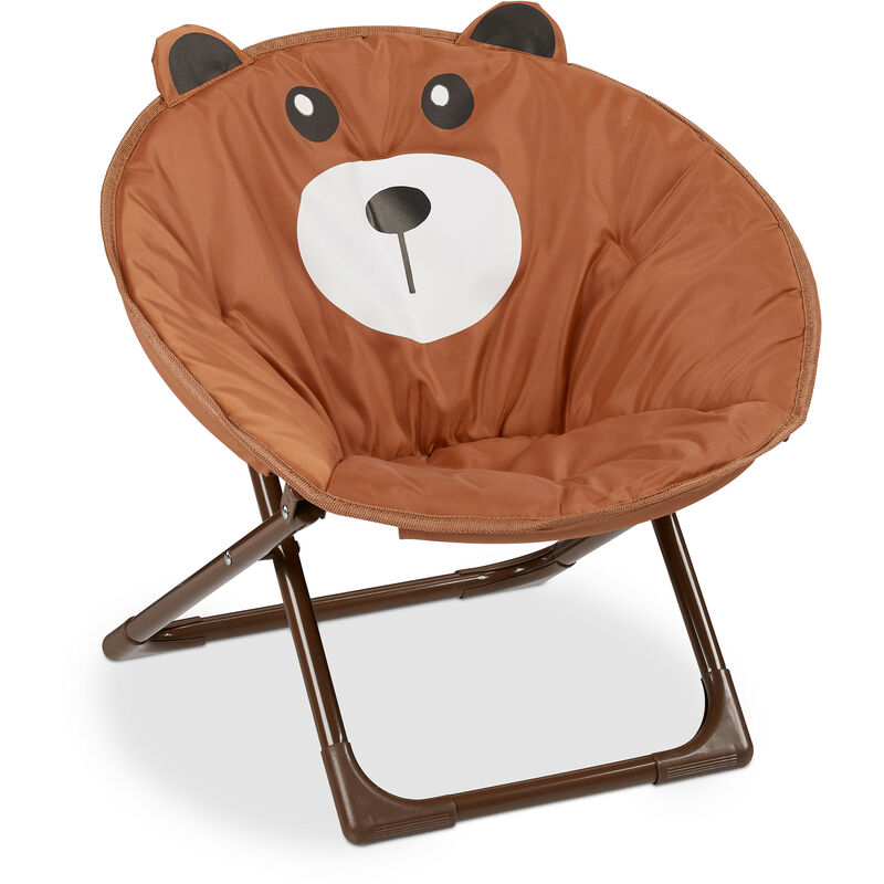 Relaxdays Moon Chair, Sedia Pieghevole Ultraleggera Bambini e Bambine,  Interni e Esterni, Poltroncina, orsetto marrone