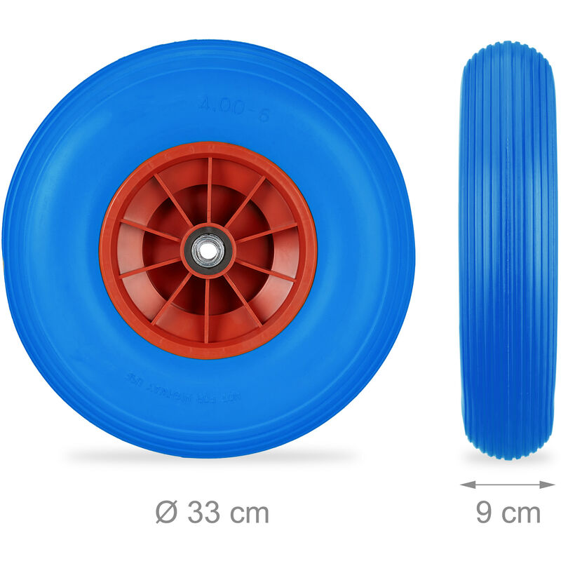 4x Ruota per Carriola 4.00-6, Gomma Piena e Cerchione in Plastica, 3  Adattatori, Max 100 kg, Nero Rosso