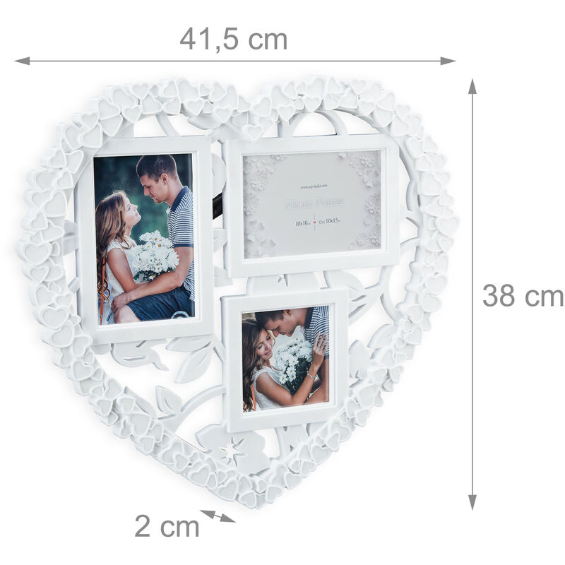 5x Cornice Multifoto a Cuore, in Formato Verticale o Orizzontale 10x10,  10x15, Regalo per Matrimonio, Bianco