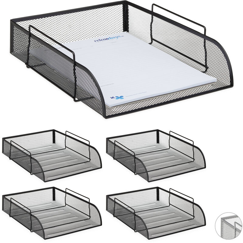 5x Vaschetta Documenti e Porta-Corrispondenza Scrivania Ufficio,  Impilabile, Organizer Ufficio LxP: 26x33,5 cm, Nero
