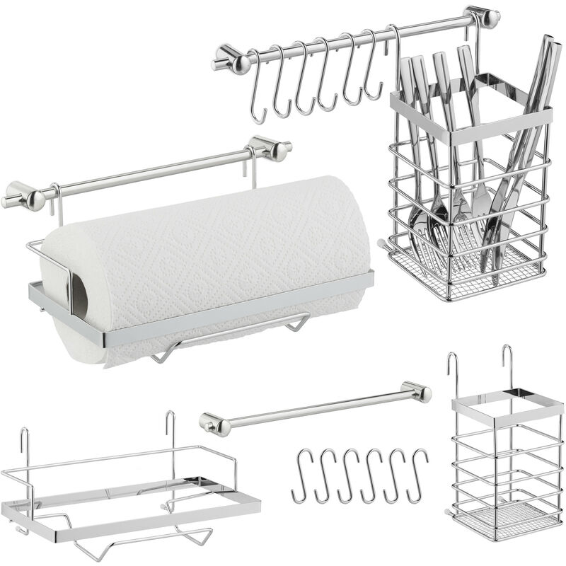 Portautensili, portautensili da cucina in acciaio inossidabile da 40 cm,  forte capacità di carico, con ganci di rimozione facili da 6 pezzi, viti  forti da 18 mm