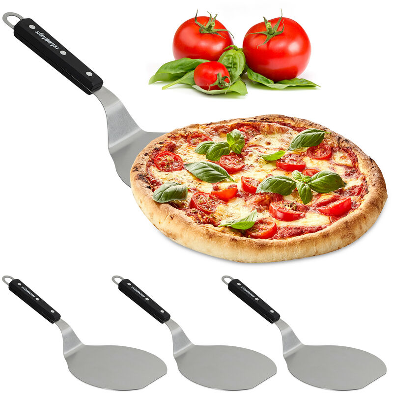 Relaxdays Teglie per Pizza, Pane, Rotonde, Set da 4, Supporto Metallo,  Antiaderenti, ∅ 32 cm, da