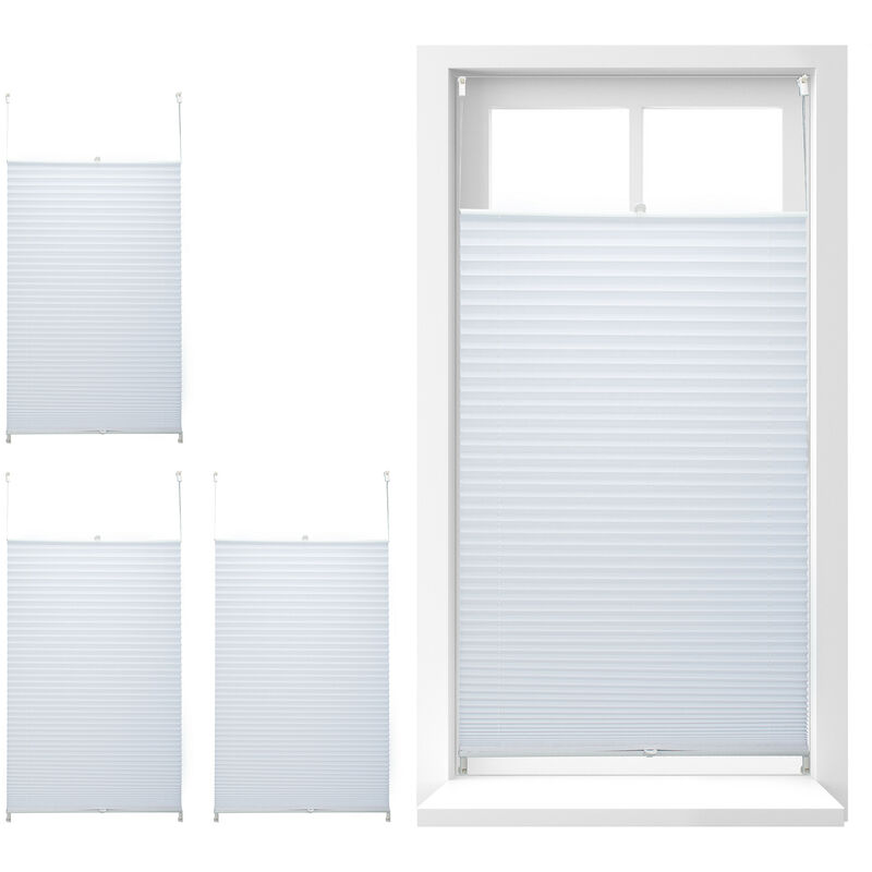 Set da 4 Tende Plissettate a Rullo, in Tessuto e Poliestere, per Interni,  Senza Trapano, HxL 90x210 cm, Bianco