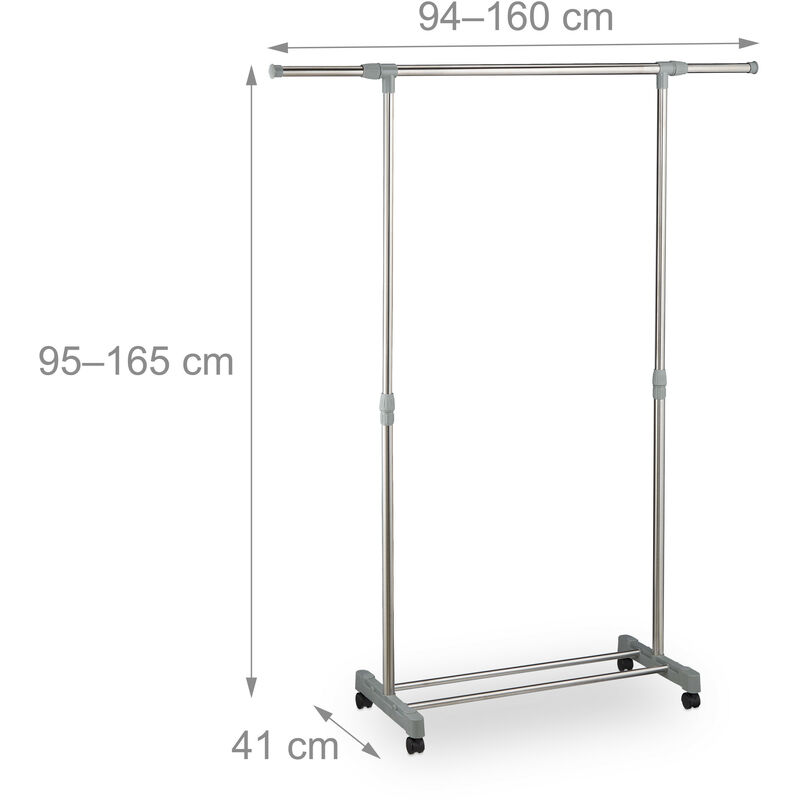 Trade Shop - Stand Appendiabiti Doppio Con Ripiano Base Ruote Aste  Telescopiche Regolabile