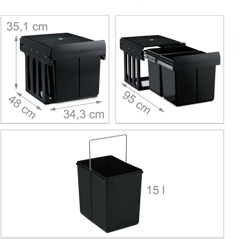 Cestino Estraibile Sottolavello Relaxdays 2 Scomparti Da 15L - Nero, Per Raccolta Differenziata