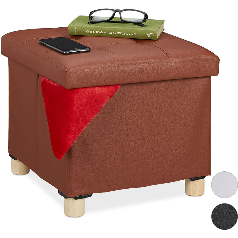 Relaxdays Pouf Contenitore in Ecopelle, HxLxP 40 x 40 x 40 cm, Sgabello da  Salotto, Cubo con Coperchio Imbottito, Biacno