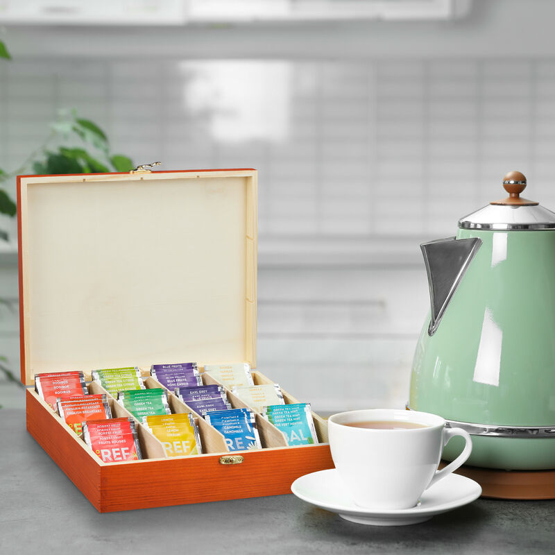 Scatola da tè in legno con coperchio organizer da tè a 6 scomparti per bustine di tè/bustina di caffè/bustina zucchero scatola da tè squisita per armadi da cucina organizer porta bustine di tè 