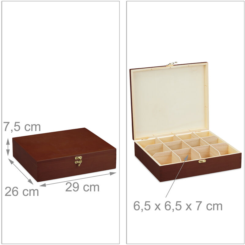Marrone 12 Scomparti per Bustine & Capsule del Caffè Cofanetto con Coperchio Relaxdays Scatola Porta Tè & Tisane 