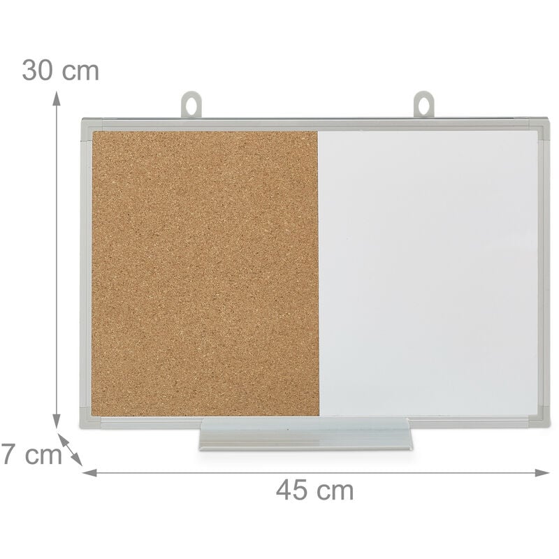 Relaxdays Lavagna Combinata 2in1, White & Cork Board, Cornice in