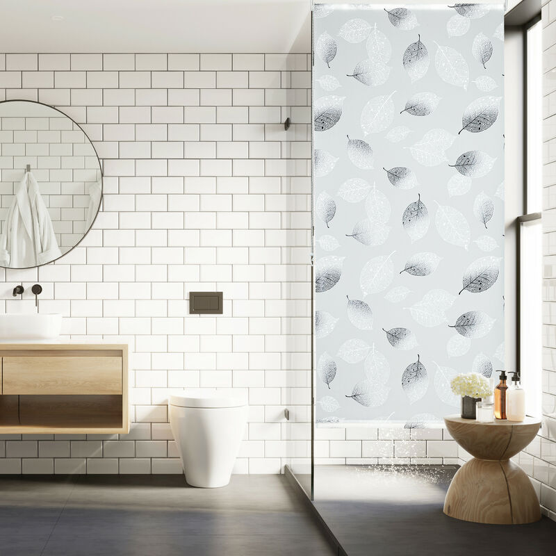 Relaxdays Tenda da Doccia, 120x240, Design a Foglie, Rullo Flessibile,  Vasca da Bagno, Soffitto & Finestra, Nero-Bianco