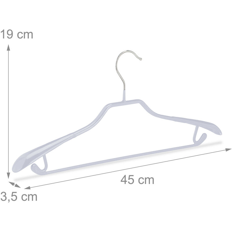 48x Grucce Appendiabiti, Stampelle in Legno per Magliette & Pantaloni, con  Tacche, Asta Gommata Antiscivolo, bianco