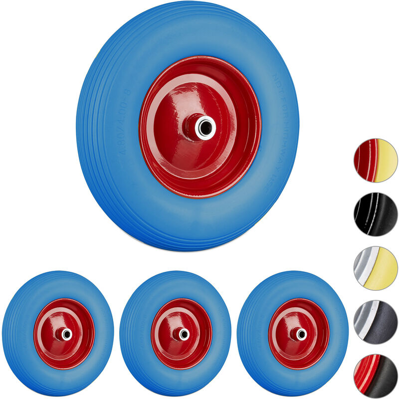 ECD Germany Ruota Carriola in Gomma Piena PU Antiforatura con Asse  Pneumatici con Cerchione in Acciaio 4.80/4.00-8 Diametro 390 mm Blu Ruota  Ricambio Ruota in Gomma Ruota per Carriola Carico 200 Kg