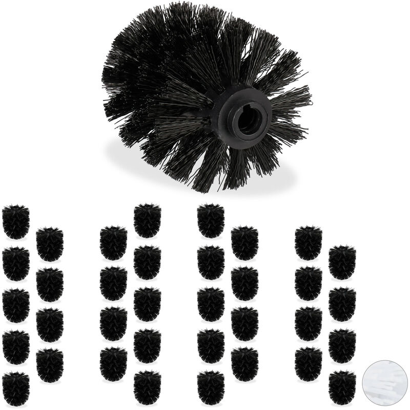 36x Spazzole di Ricambio per WC, Set da 36, Testine Intercambiabili,  Plastica, Filettatura 12mm, D 8cm, Nero