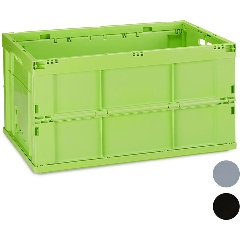 2x Cassetta Pieghevole, Stabile, da Lavoro, Plastica Resistente, 60 Litri,  HxLxP: 31,5 x 59,5 x 39,5 cm, Verde