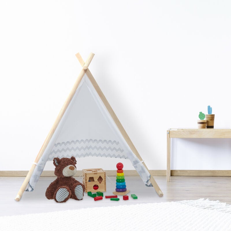 Relaxdays Tenda per Bambini da Gioco, Capanna Indiana con Tappetino,  Interni e Esterni, HLP 92x120x86 cm, Bianco Rosa