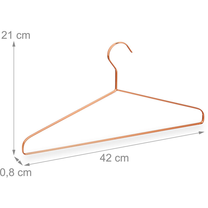 12x Grucce Appendiabiti, Set Stampelle Camicie, Giacche & Pantaloni,  Salvaspazio nell'Armadio, Metallo, L: 42 cm, Rame