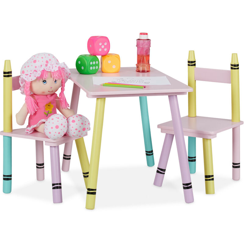 Relaxdays Set Tavolino con 2 Sedie in Legno STAR, Tavolo e Sedioline, per  Bambini & Bambine,con Stella, bianco-grigio