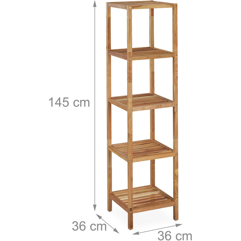 Relaxdays Scaffale da Bagno in Legno di Noce, HLP: 145 x 36 x 36 cm, 5  Ripiani, Mobiletto Salvaspazio Cucina, Naturale