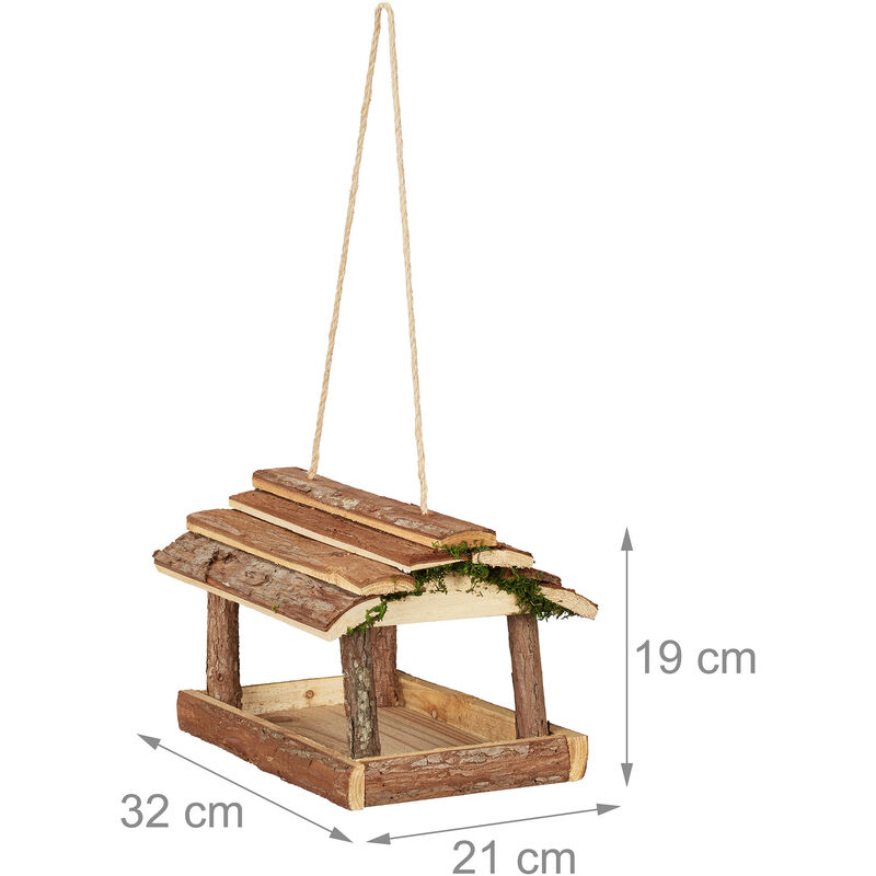 Mangiatoia Per Uccelli Relaxdays Con Corteccia E Muschio: Decorativa Da Appendere 19x21x32 Cm
