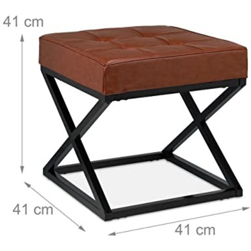 Sgabello Rotondo In Finta Pelle - Grigio/Marrone, 42x33 Cm, Per Salotto O Camera - Foto 3