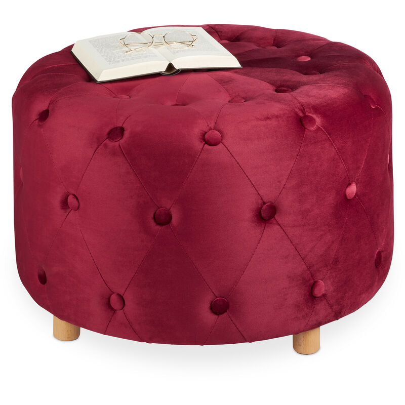 Relaxdays Sgabello Pouf in Morbido Pelo, Poggiapiedi Rotondo Imbottito,  Gambe in Acciaio, HxD: 41 x 37 cm, Rosa Nero