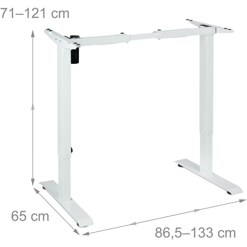 Relaxdays Telaio per Scrivania Regolabile in Altezza, Elettrico, da 71 -  121 cm, con Sistema di Promemoria, Bianco