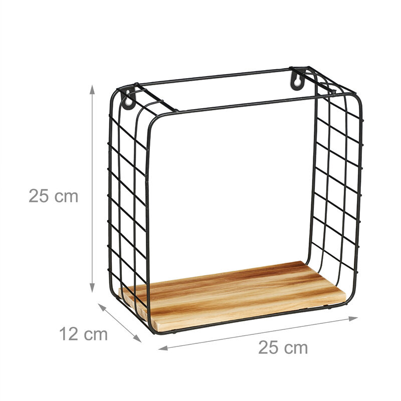 Relaxdays Set da 2 Mensole da Parete, Scaffale MDF e Metallo, Design  Industrial, Cubo, Div. Misure, Nero/Marrone Chiaro