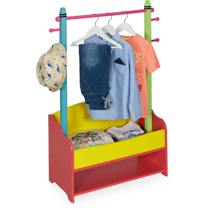 Relaxdays Stand Appendiabiti per Bambini, Pratico Scomparto, Guardaroba a  Giorno, HxLxP: 99x64,5x42 cm, Colori Pastello, 80% Fibra 20% Legno