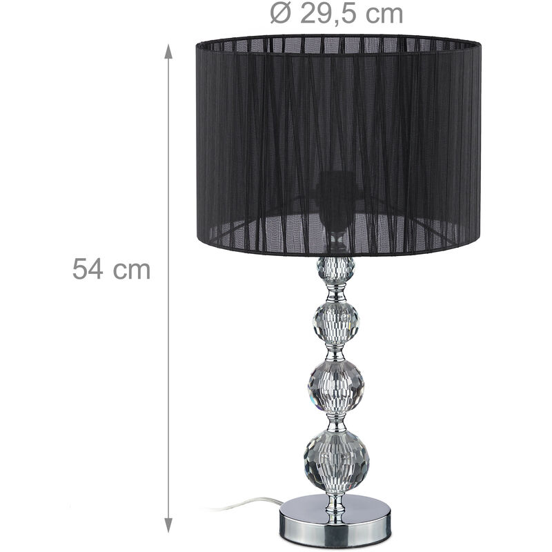 Relaxdays Lampada da comodino in cristallo, da tavolo a sfere, paralume  HLP: 53 x 29,5 x 29,5 cm, chiara/argento