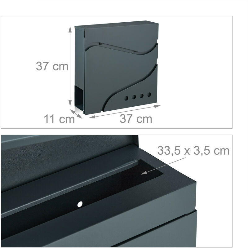 Relaxdays Cassetta della Posta con Portagiornali, Portalettere Postbox in  Acciaio, 2 Chiavi, 37 x 37 x 11 cm, Antracite