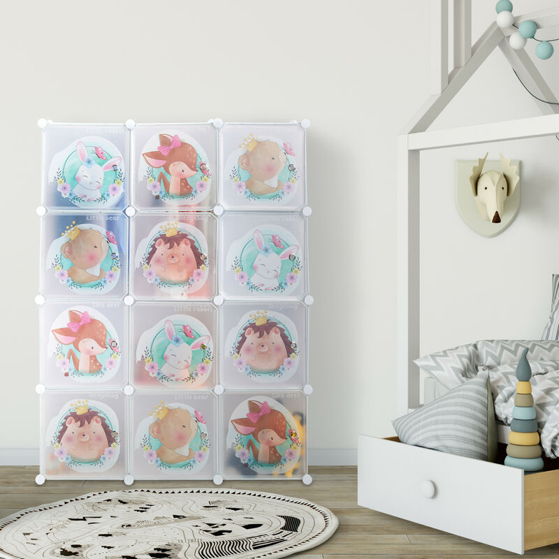 Scaffale Componibile Relaxdays Per Cameretta - 8 Scomparti Con Ante Animali, Bianco, 145x109x37 Cm - Foto 4