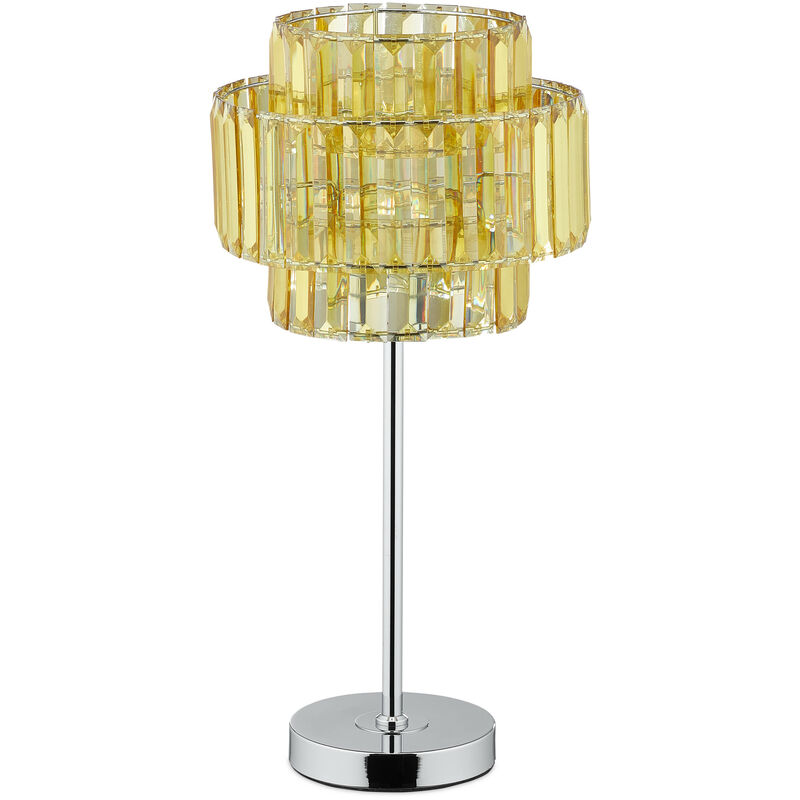 Relaxdays Lampada da Tavolo, Paralume Elegante Effetto Cristallo, Abat-Jour  da Comodino, HxD: 50,5x24, Oro Argento