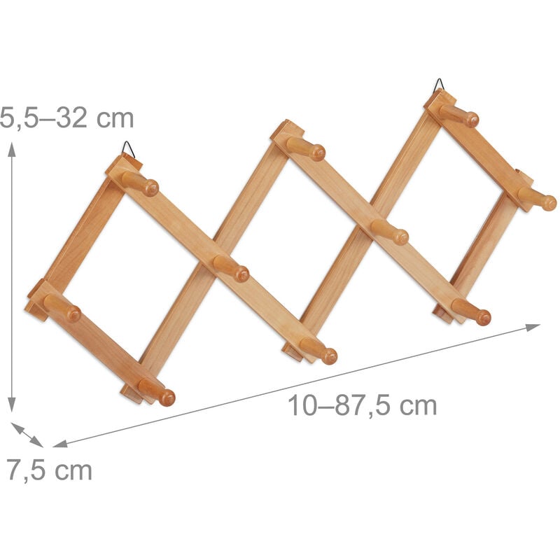 Attaccapanni da parete in legno massiccio e ferro forgiato a mano finitura  noce 76x13x22 cm