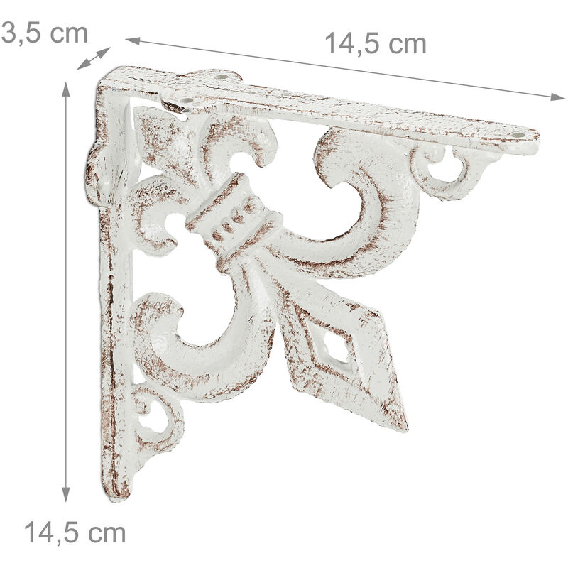 6x Staffe per Mensole, Supporti dal Design Barocco, Reggimensola Angolari  per Scaffali, Stile Vintage, bianco