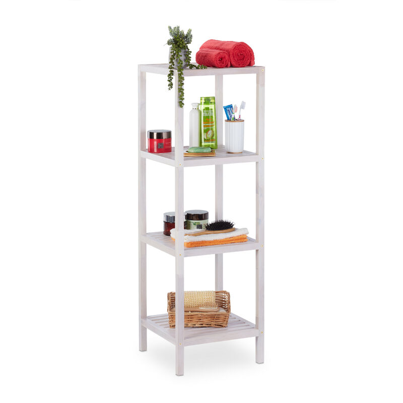 2x Scaffale da Bagno, Bambù, Ripiani Portaoggetti, Mobiletto Salvaspazio,  110x34,5x33 cm, Mobile Cucina, Bianco