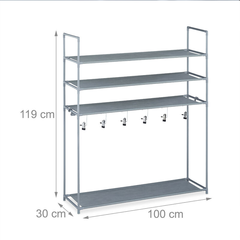 Relaxdays Scarpiera con Porta Stivali, 4 Ripiani, Scaffale Portascarpe HLP:  119 x 100 x 30 cm, 7 Ganci, in Metallo, Nero