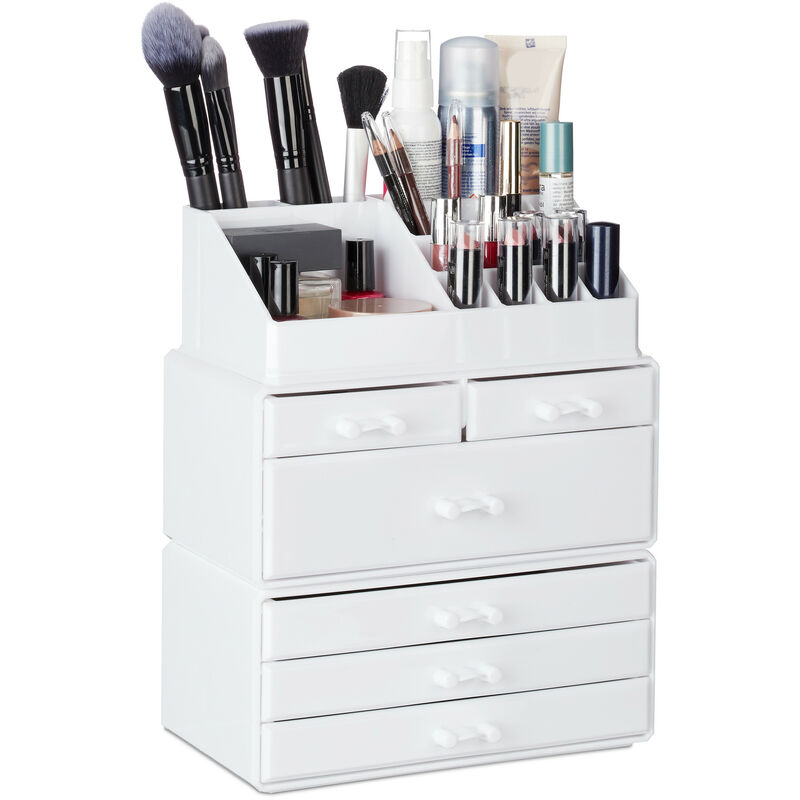 1x Organizer Make-up Piccolo, Contenitore con Porta-Rossetti e 4 Cassetti,  in Acrilico, Trasparente