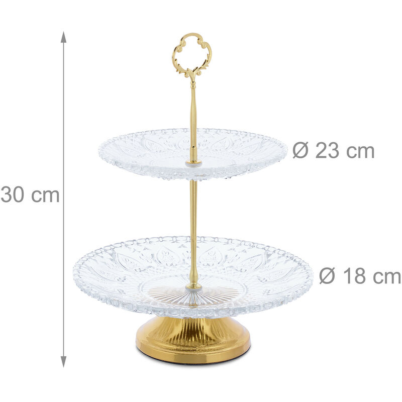 Alzata Per Dolci A 3 Piani In Vetro E Ferro - Design Vintage Oro, H 33 Cm, Per Muffin E Stuzzichini