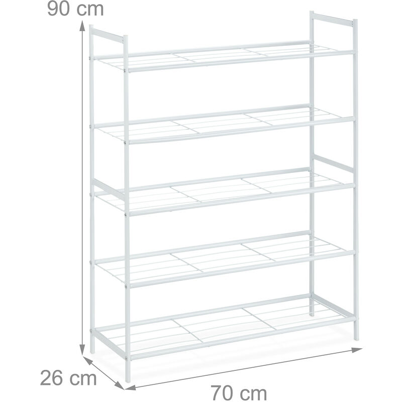 Relaxdays Scarpiera da Ingresso, 5 Ripiani in Metallo, Mobile da Terra  Porta Scarpe, 15 Paia, HLP: 90x70x26 cm, Bianco