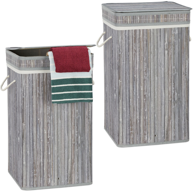 2x Cesto Portabiancheria Bambù, Pieghevole, Quadrato, con Manici, Sacco  Biancheria, Volume 70 L, HxØ: 63x36 cm, Grigio