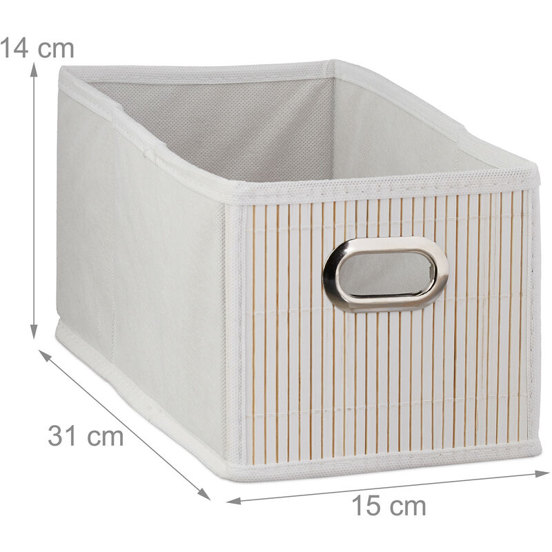 3x Contenitore Portaoggetti in Bambù, Scatola da Bagno Rettangolare, HLP 14  x 15 x 31 cm, Pieghevole, Bianco