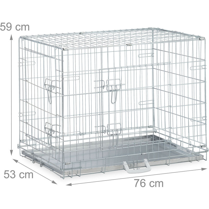 Relaxdays Gabbia per Cani, Kennel Casa o Auto, HLP: 59x76x53 cm, Box  Pieghevole con Base e Cuscino, 2 Porte, Argentato