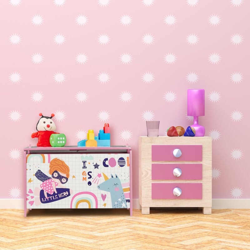 Relaxdays Cassapanca Organizer, Portagiochi per la Cameretta, Design Super  Girl, MDF, HxLxP: 39x60x36,5 cm, Rosa/Bianco