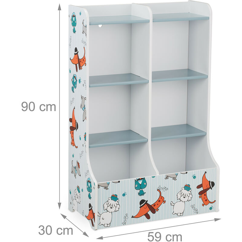 Relaxdays Scaffale Portagiochi con Cagnolini, Cameretta dei Bambini,  Libreria a 8 Ripiani, HLP 90x59x30 cm, Multicolore