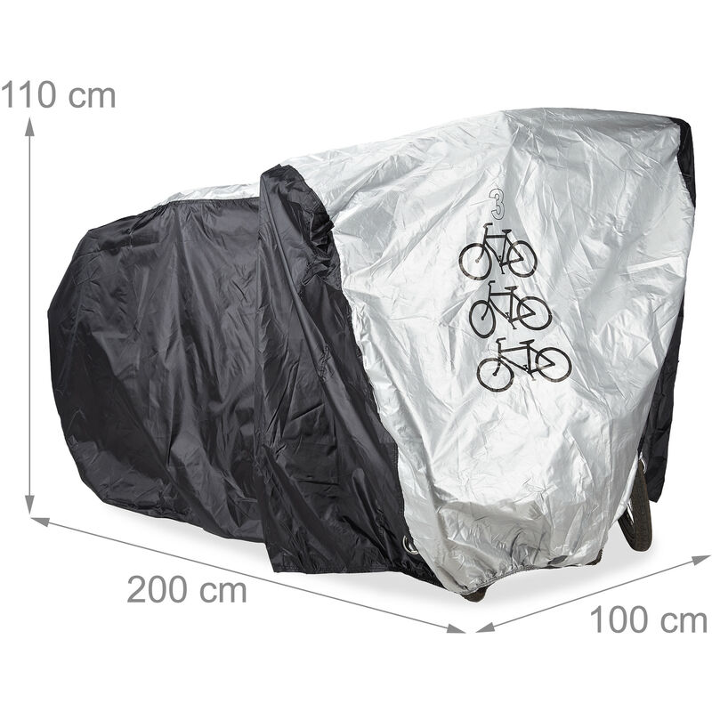 Relaxdays Copri Biciclette da Esterno, Telo per 3 Bici, HLP 110x200x100cm,  Copertura e Custodia, Plastica, Nero Argento