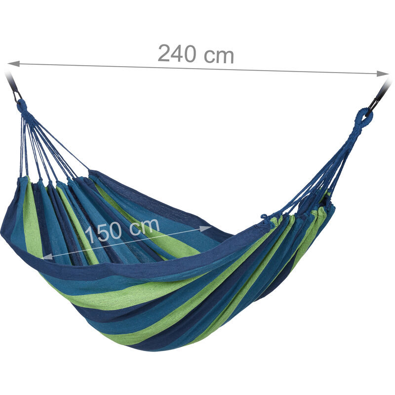 Relaxdays Amaca da Giardino in Cotone, Sedia Sospesa con Moschettone e  Custodia LxP 240x150 cm, fino a 200 kg, Blu Verde