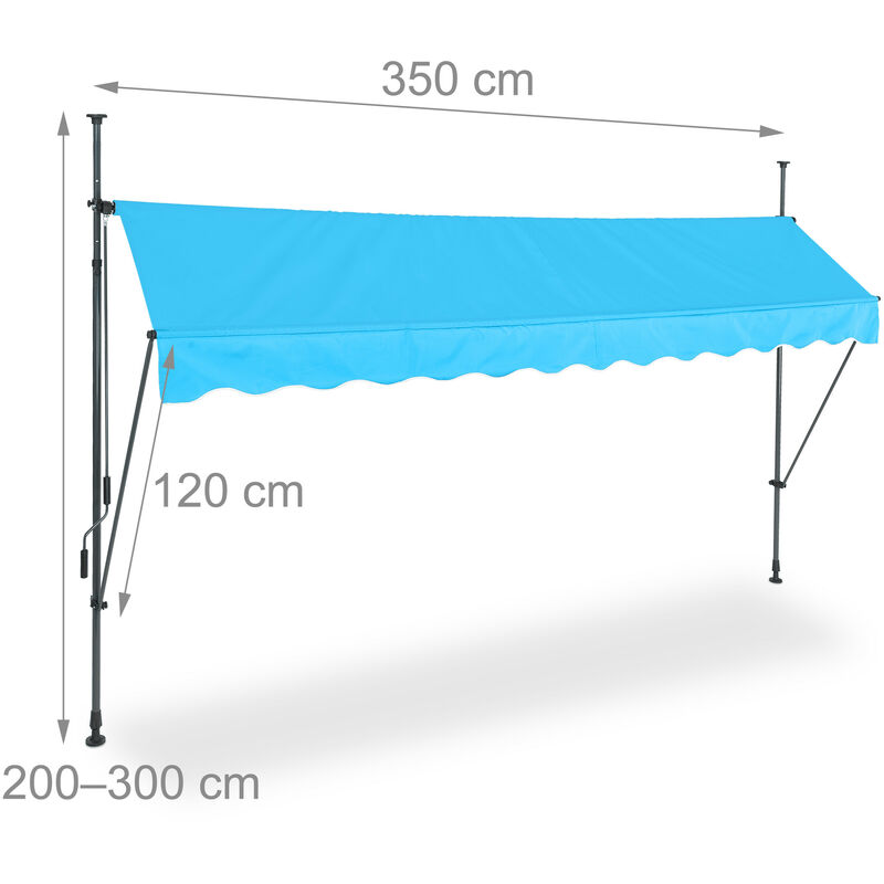 Relaxdays Tenda da Sole, Protezione per il Balcone, Regolabile, senza Fori,  Manovella, 350 x 120 cm, Celeste Grigio